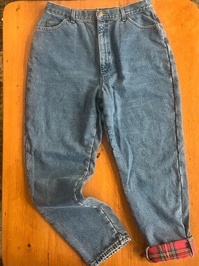 L.L. Bean Vintage Union Made in USA Red Plaid Flannel Lined Women’s Jeans 18